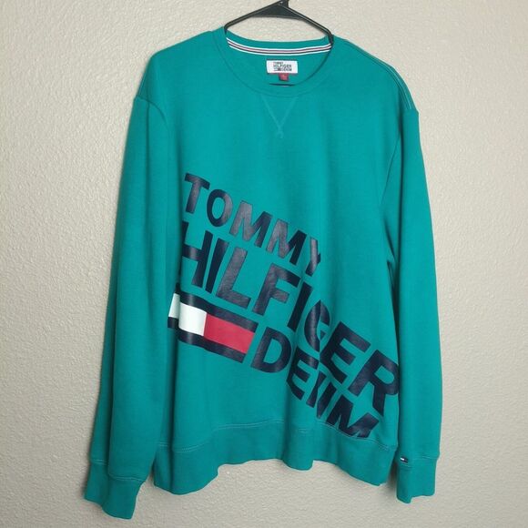 TOMMY HILFIGER DENIM REED GRAPHIC CREWNECK SWEATSHIRT TEAL GREEN MENS XL - Picture 1 of 11